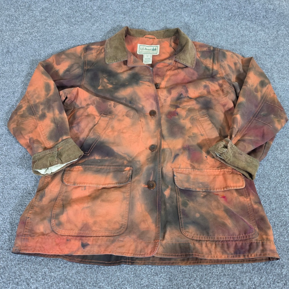 90s LL Bean Women XL Custom Tie Dye Barn Jacket Orange Brown Field Coat Autumn